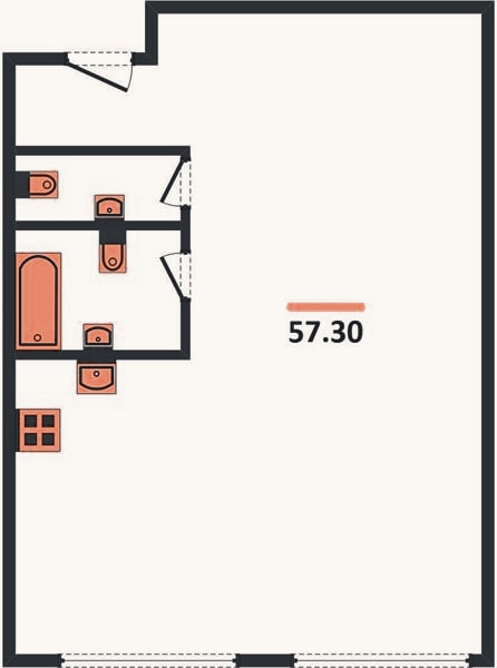 Планировка: 1-к, 57,3 м²