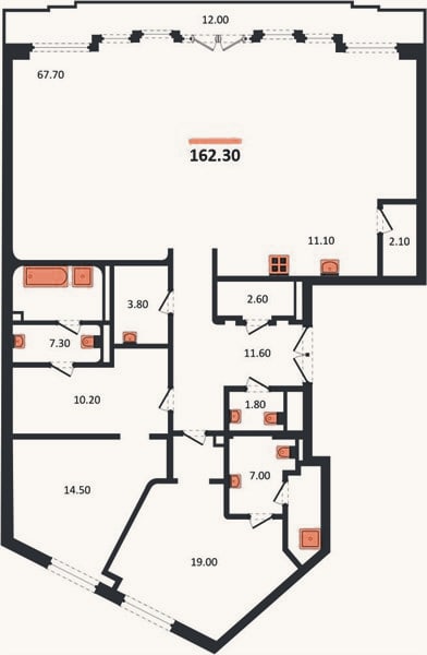 Планировка: 2-к, 162,3 м²