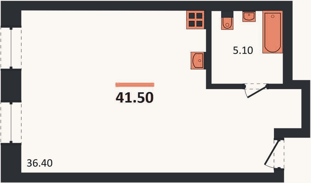 Планировка: Студия, 41,5 м²