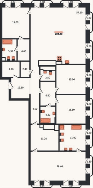 Планировка: 4+ к, 206,4 м²