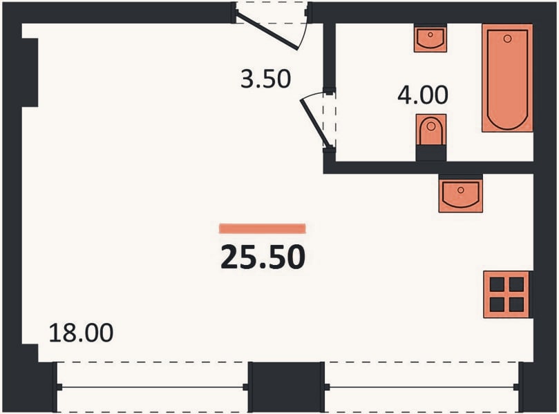 Планировка: Студия, 25,8 м²
