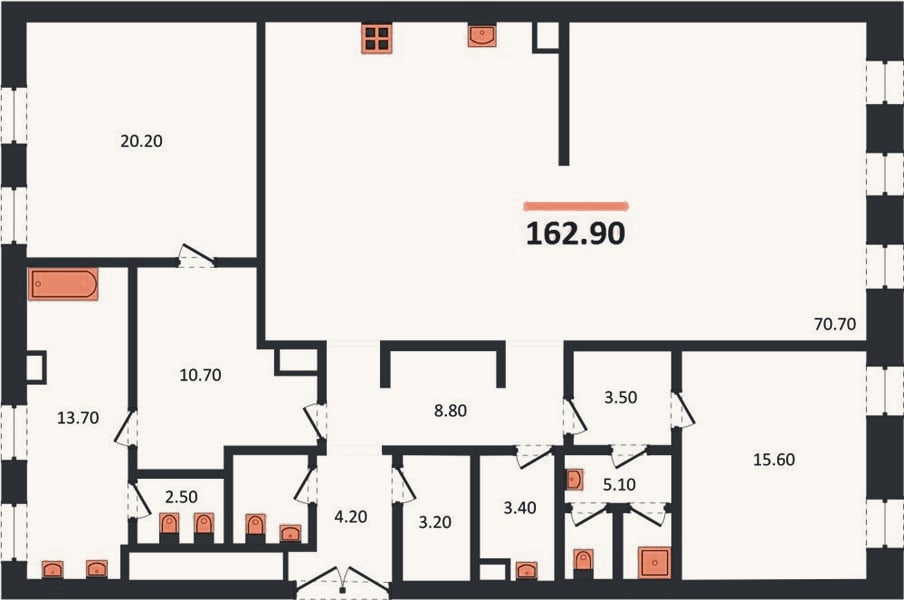 Планировка: 2-к, 162,9 м²