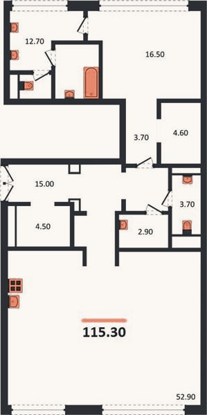 Планировка: 1-к, 114,2 м²