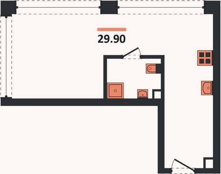 Планировка: Студия, 29,8 м²