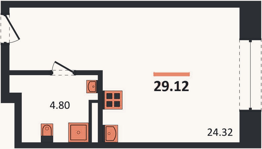 Планировка: Студия, 29,1 м²