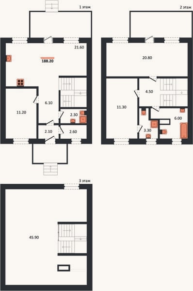 Планировка: 3-к, 188,2 м²
