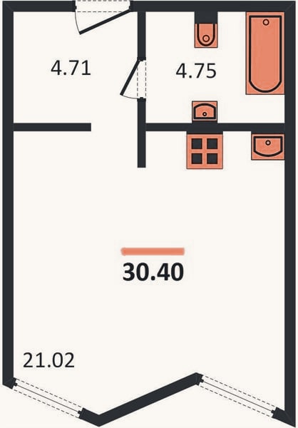 Планировка: Студия, 30,4 м²
