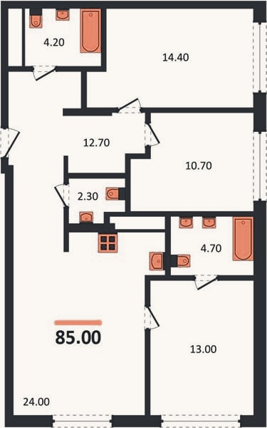 Планировка: 3-к, 84,7 м²