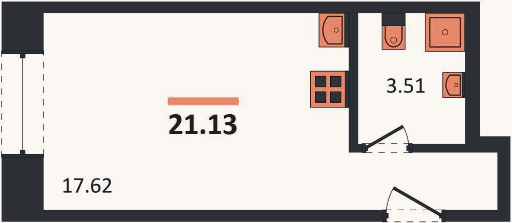 Планировка: Студия, 21,1 м²