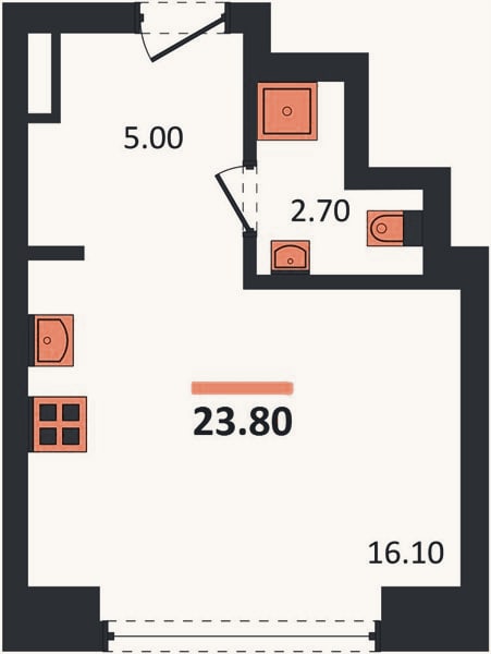 Планировка: Студия, 23,8 м²