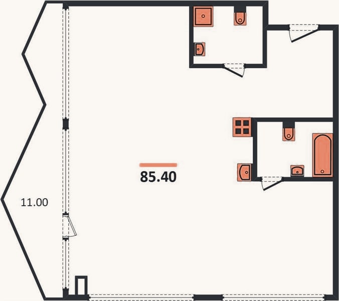 Планировка: 2-к, 85,4 м²