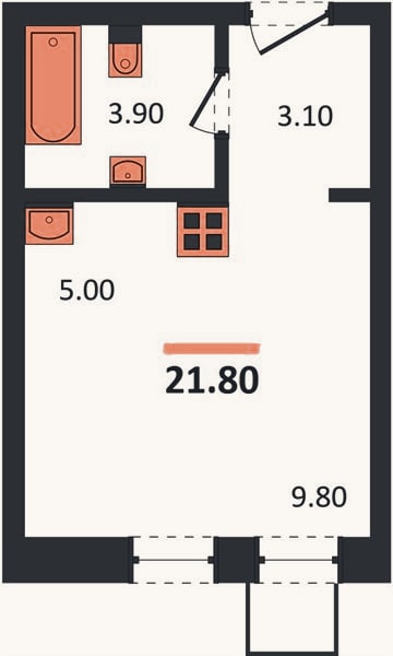 Планировка: Студия, 21,7 м²