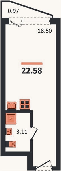 Планировка: Студия, 22,6 м²