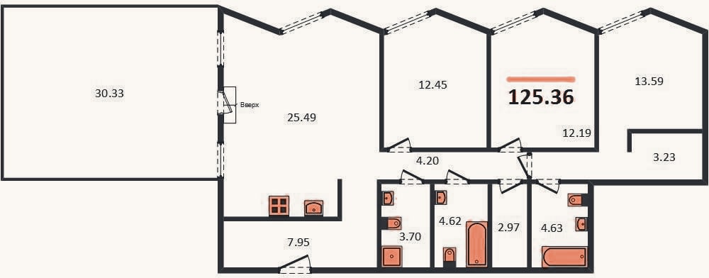 Планировка: 3-к, 125,4 м²