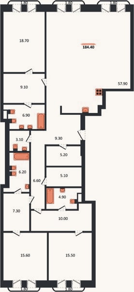 Планировка: 3-к, 186,1 м²