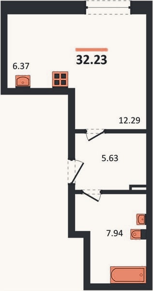 Планировка: Студия, 32,2 м²