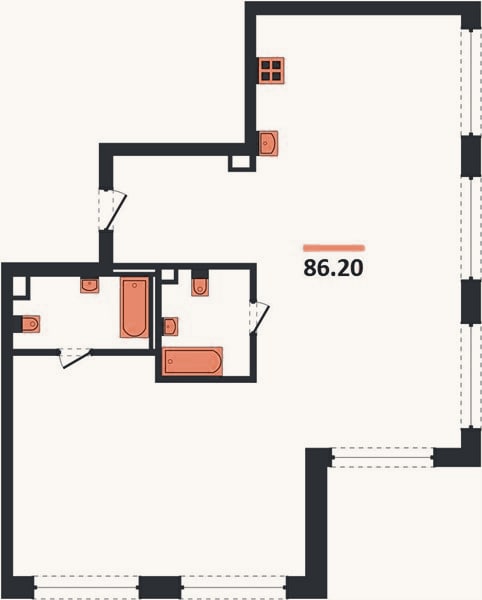 Планировка: 3-к, 86,2 м²