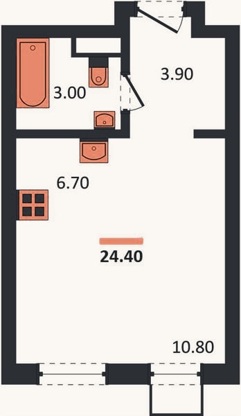 Планировка: Студия, 24,4 м²