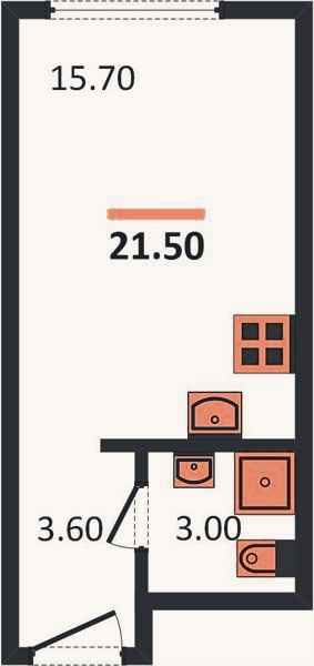 Планировка: Студия, 21,5 м²