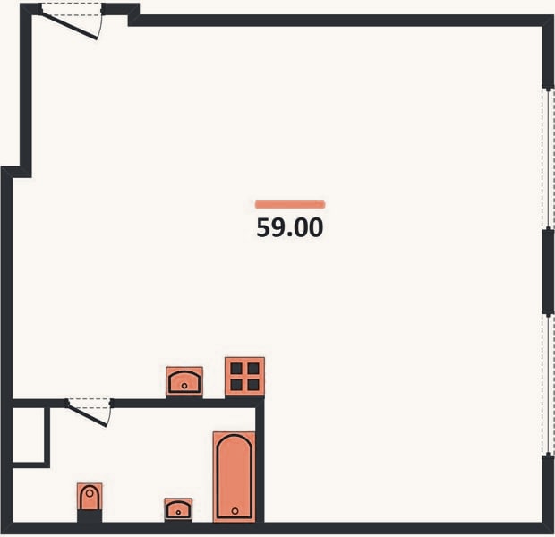 Планировка: 2-к, 59 м²