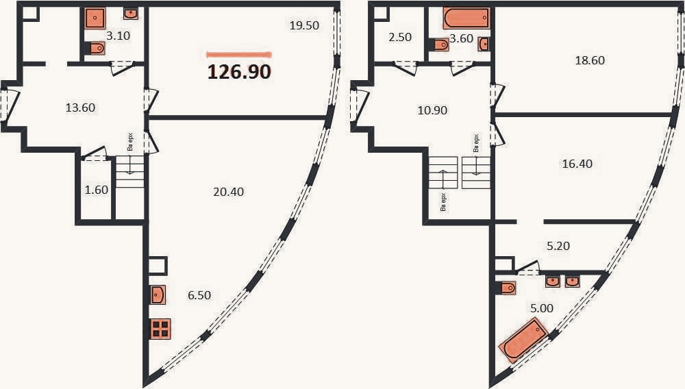 Планировка: 3-к, 126,9 м²