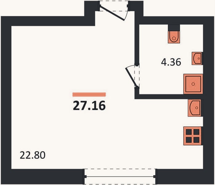 Планировка: Студия, 27,2 м²