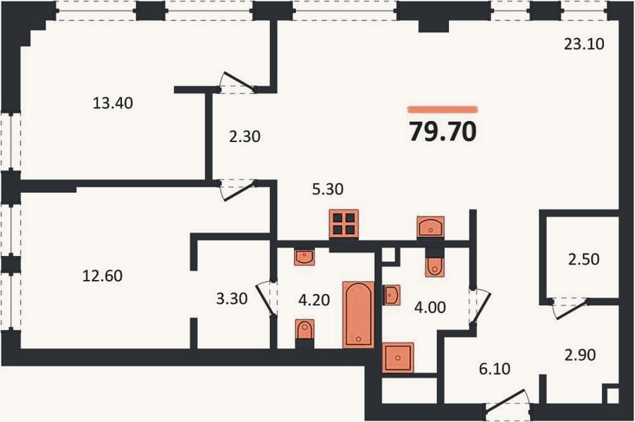 Планировка: 2-к, 79,7 м²