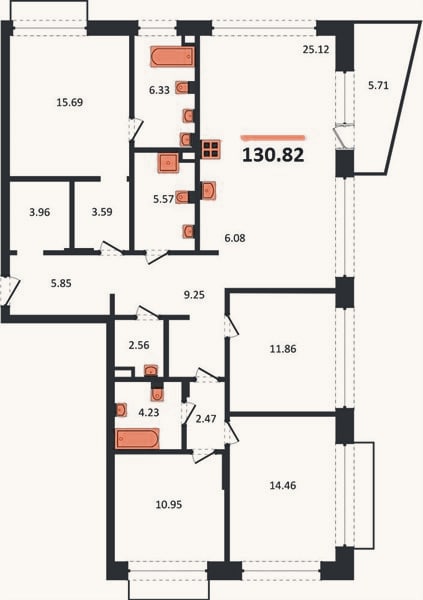 Планировка: 4+ к, 130,8 м²