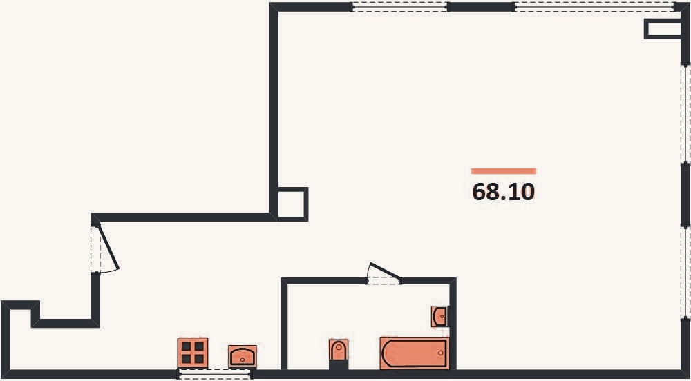 Планировка: 2-к, 68,1 м²