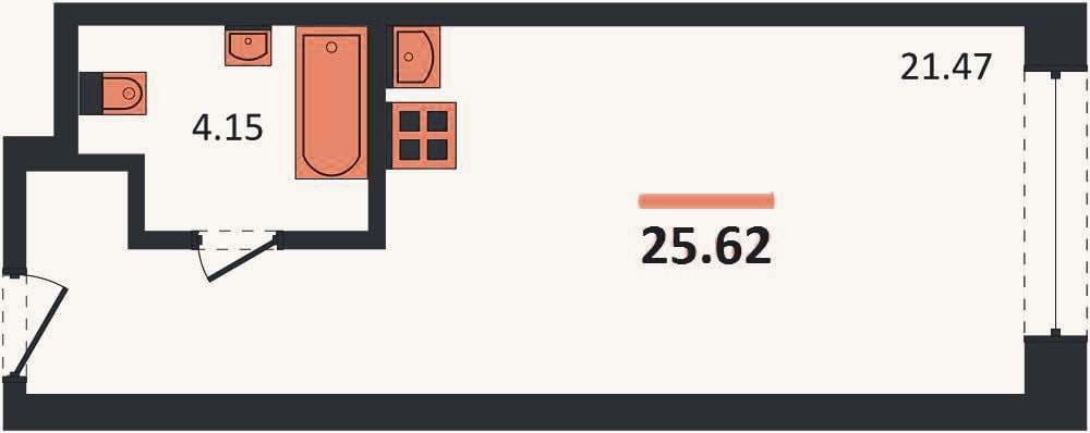 Планировка: Студия, 25,6 м²