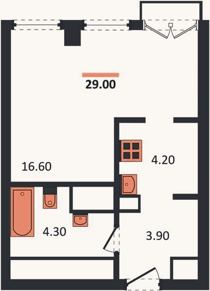 Планировка: Студия, 29 м²