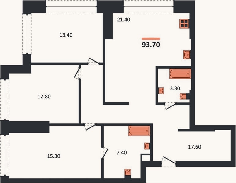 Планировка: 3-к, 93,7 м²