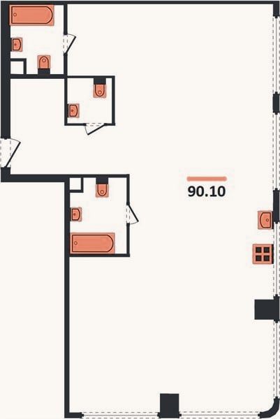 Планировка: 3-к, 90,1 м²