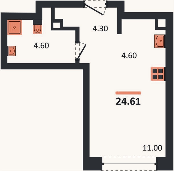 Планировка: Студия, 24,6 м²