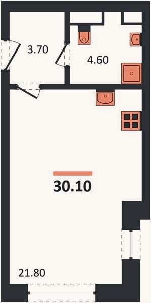 Планировка: Студия, 30,1 м²