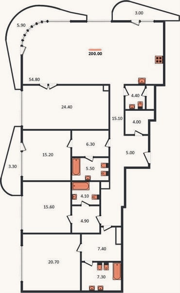 Планировка: 4+ к, 207,7 м²