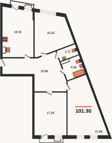 Планировка: 3-к, 101,3 м²