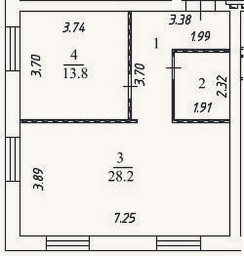 Планировка: 1-к, 54 м²