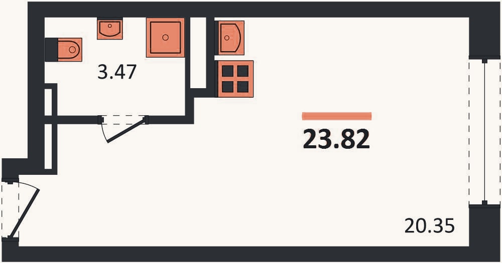 Планировка: Студия, 23,8 м²