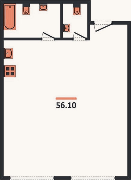 Планировка: 1-к, 56,1 м²