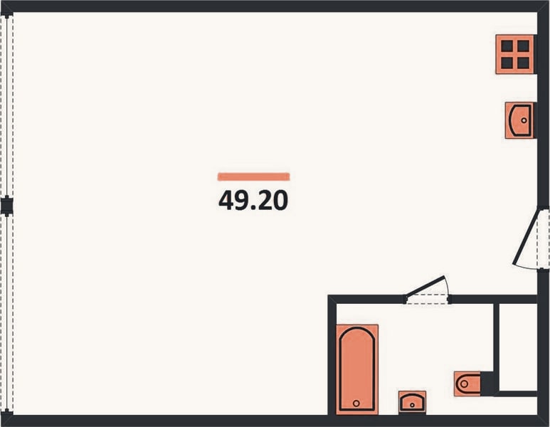 Планировка: 1-к, 49,2 м²