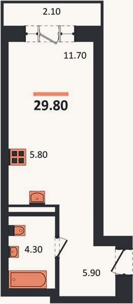 Планировка: Студия, 29,8 м²
