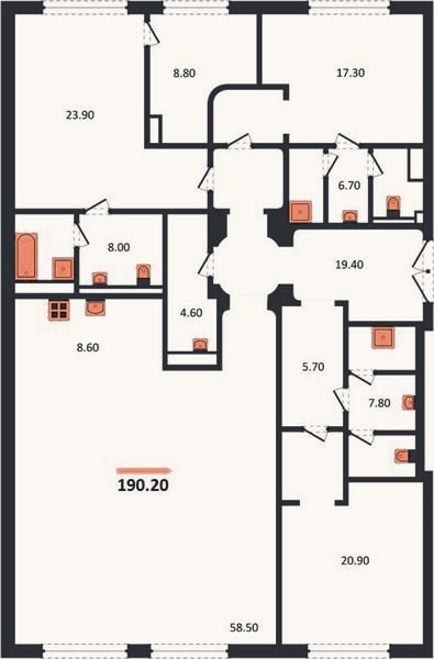 Планировка: 3-к, 190,2 м²