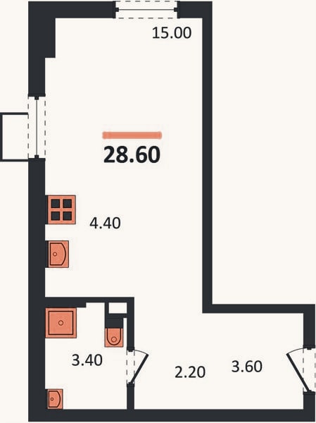 Планировка: Студия, 28,6 м²