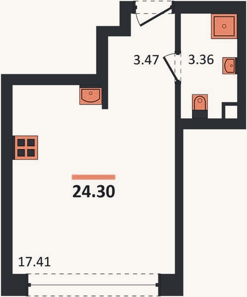 Планировка: Студия, 24,3 м²