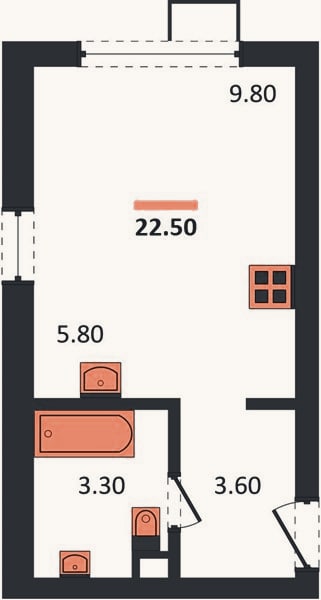 Планировка: Студия, 22,5 м²