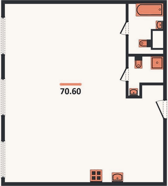 Планировка: 2-к, 70,6 м²