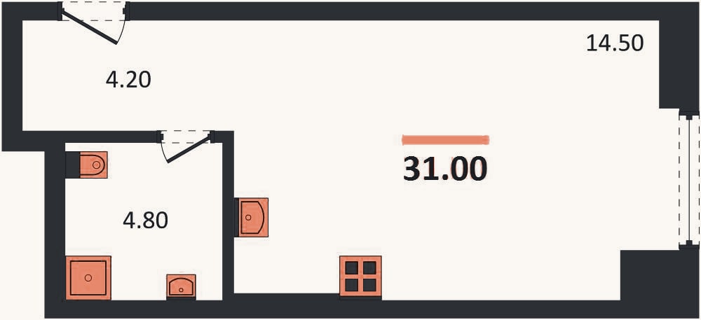 Планировка: Студия, 31 м²