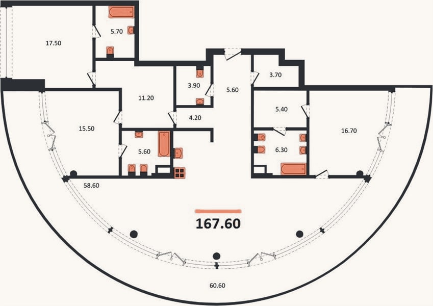 Планировка: 3-к, 167,6 м²