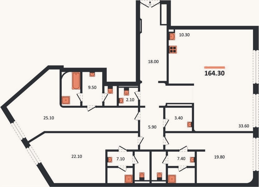 Планировка: 3-к, 164,3 м²